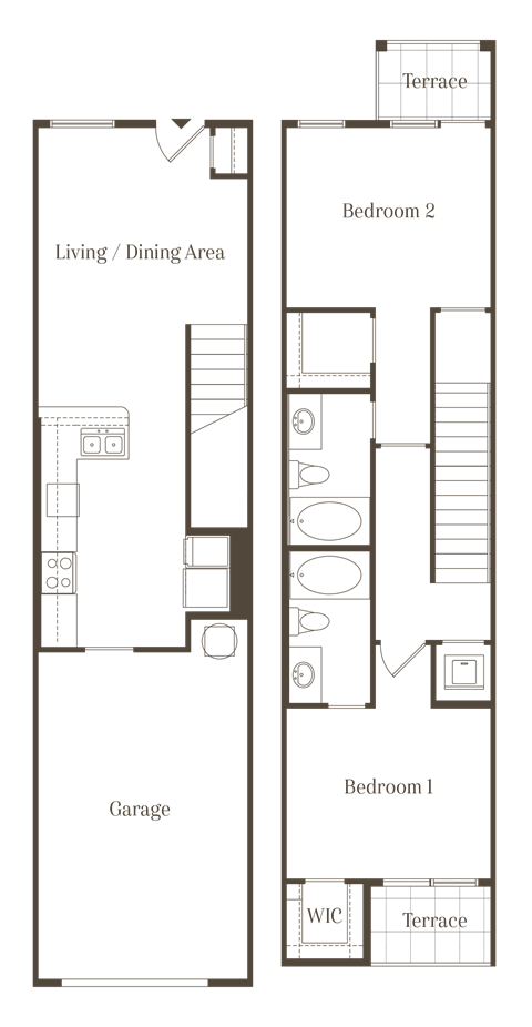 Floor plan for 2 beds, 2 baths, 1097 sqft